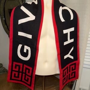 Givenchy Red and Black Geometric Scarf